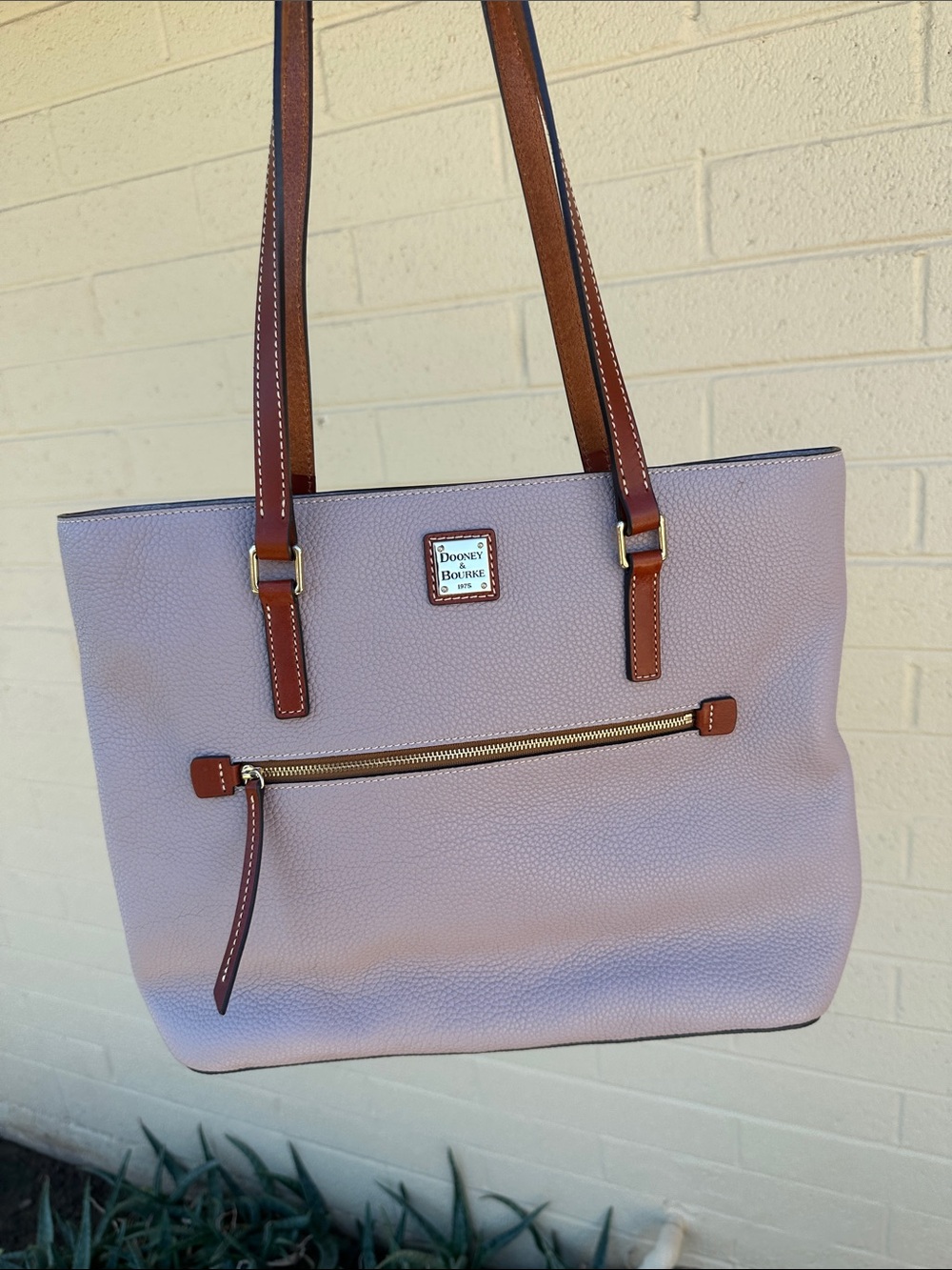 Dooney & Bourke Blush Pink Pebbled Leather Tote with Brown Straps